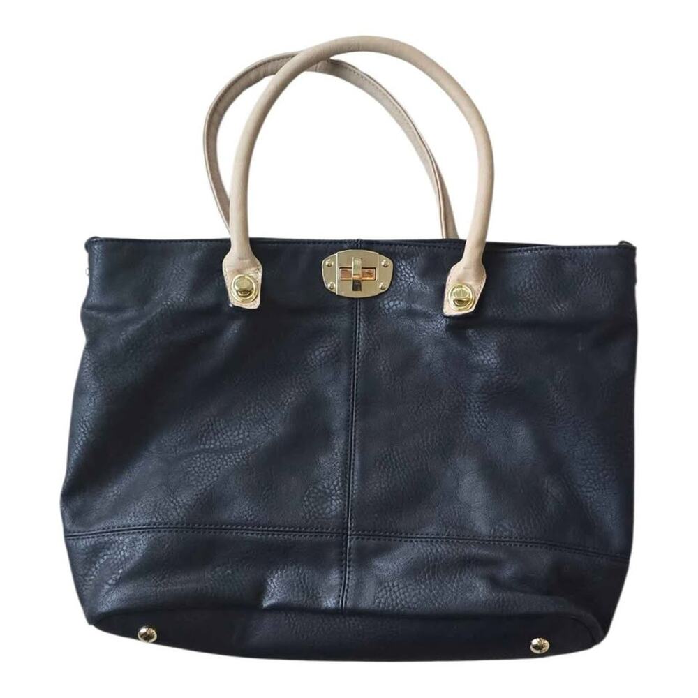 Charming Charlie Black tote bag with beige handles